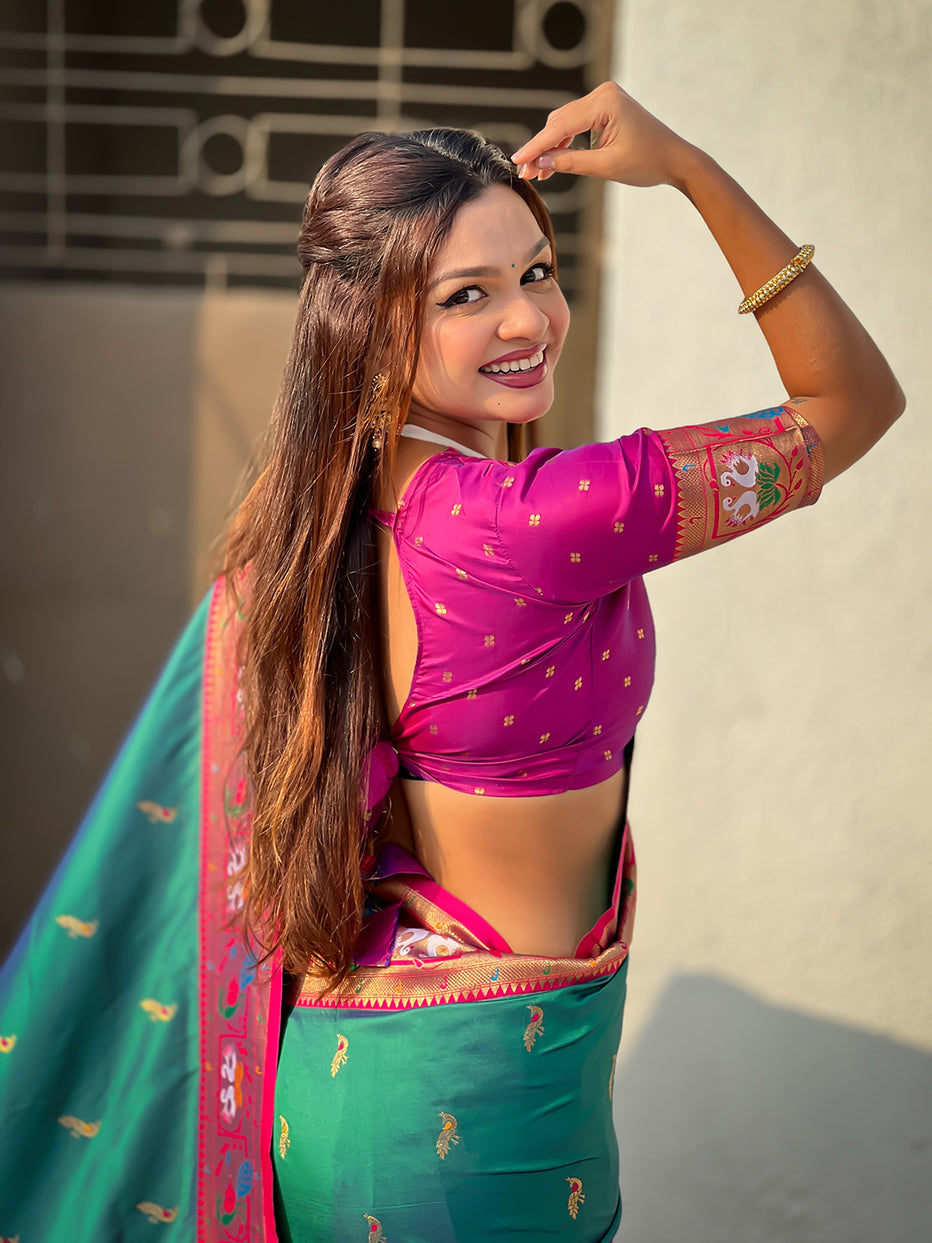 Green Soft Silk Swan Rajhans Paithani Saree