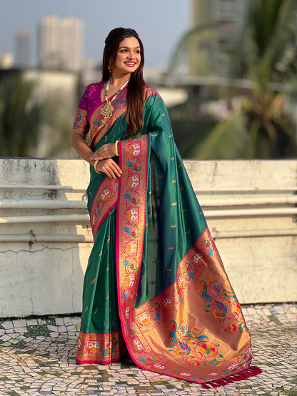 Green Soft Silk Swan Rajhans Paithani Saree Paithani Saree Anant Tex Exports Pvt.Ltd..