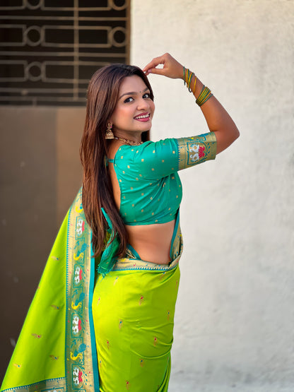Parrot Green Soft Silk Swan Rajhans Paithani Saree Paithani Saree Anant Tex Exports Pvt.Ltd..