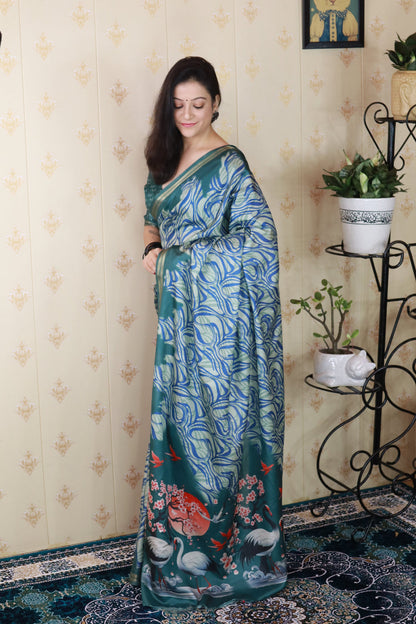 Blue Soft Tussar Silk Abstract Printed Zari Woven Saree Tussar Saree Tussar Saree Anant Tex Exports Pvt.Ltd..
