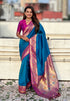 Blue Pure Gala Silk Paithani Pallu Kadiyal Zari Soft Silk Saree 