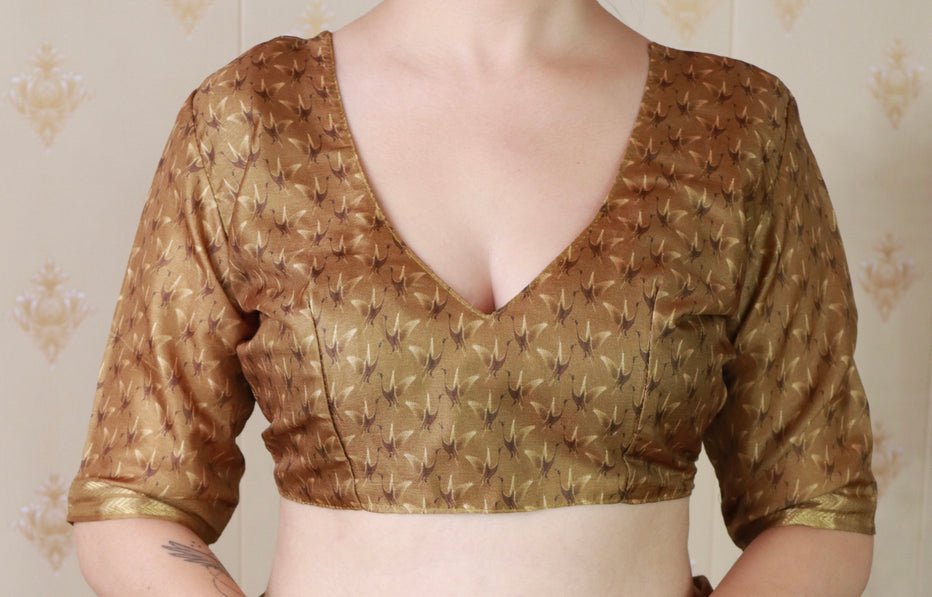 Gold Soft Tussar Silk Abstract Printed Zari Woven Saree Tussar Saree