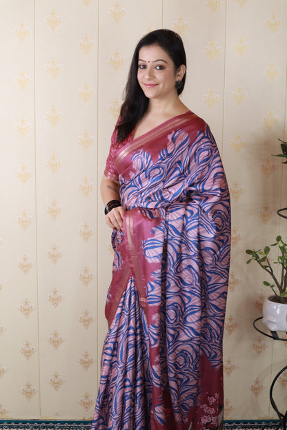 Pink Soft Tussar Silk Abstract Printed Zari Woven Saree Tussar Saree Tussar Saree Anant Tex Exports Pvt.Ltd..