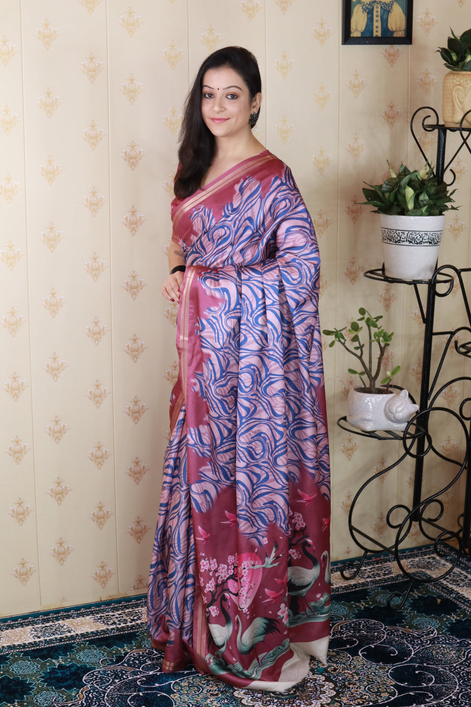 Pink Soft Tussar Silk Abstract Printed Zari Woven Saree Tussar Saree