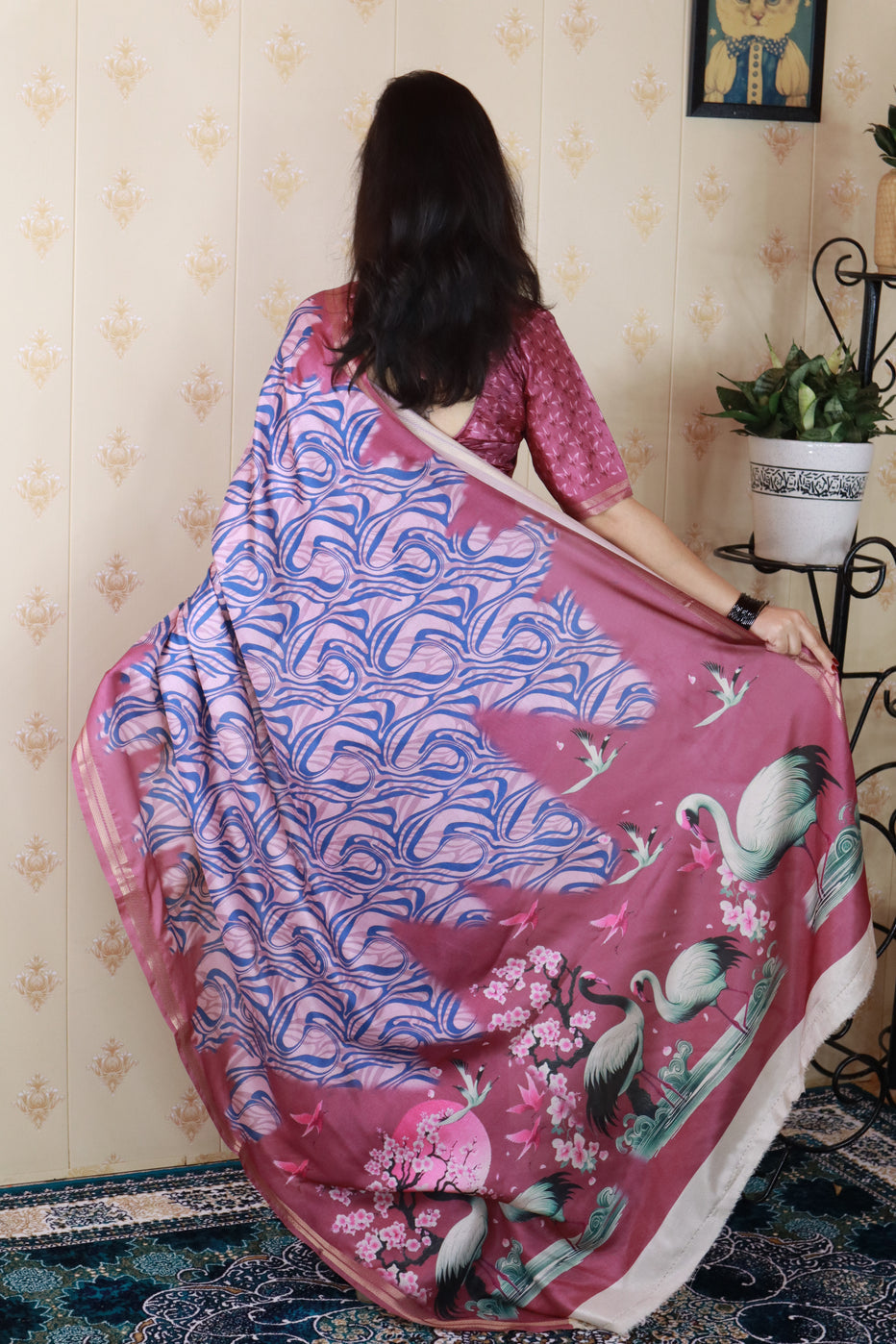 Pink Soft Tussar Silk Abstract Printed Zari Woven Saree Tussar Saree