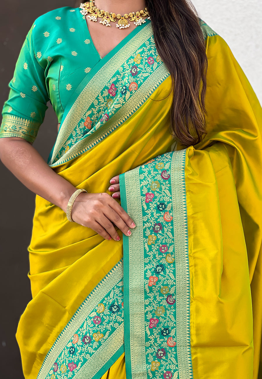 Mehendi Green Pure Gala Silk Paithani Pallu Kadiyal Zari Soft Silk Saree 