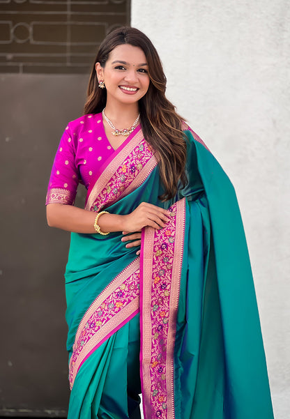 Green Pure Gala Silk Paithani Pallu Kadiyal Zari Soft Silk Saree 