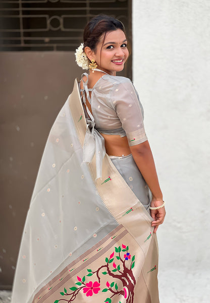 Grey Organza Paithani Zari Organza Saree Organza Saree Anant Tex Exports Pvt.Ltd..