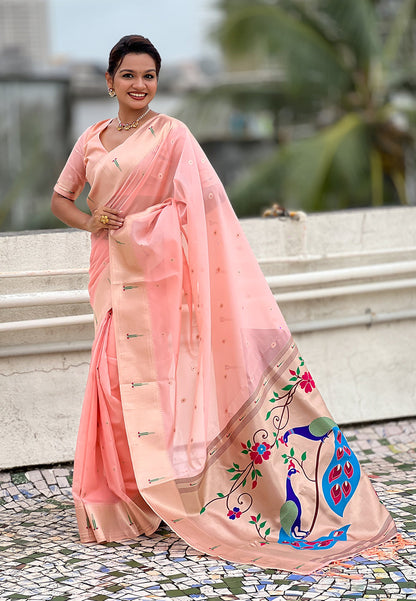 Baby Pink Organza Paithani Zari Organza Saree Organza Saree Anant Tex Exports Pvt.Ltd..