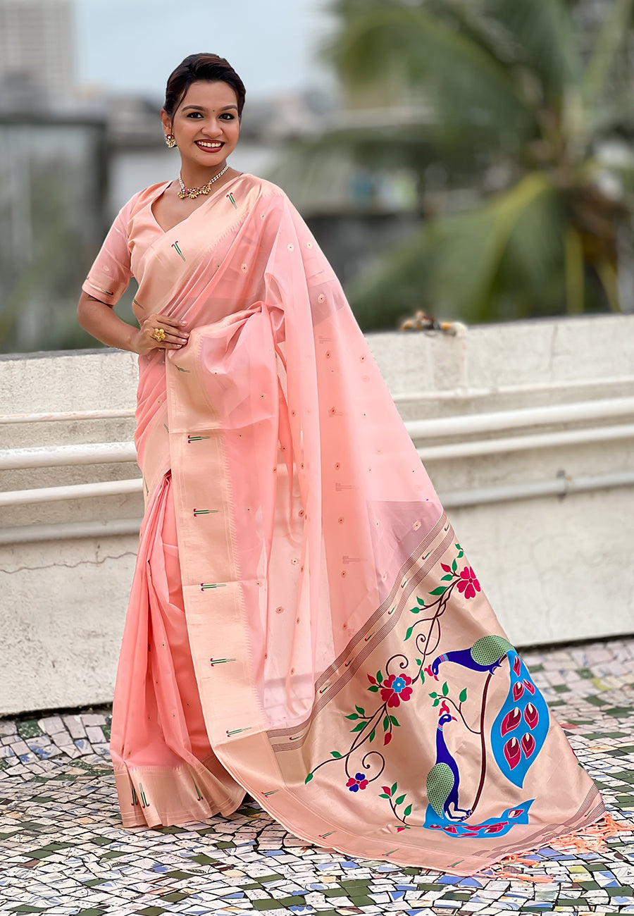 Baby Pink Organza Paithani Zari Organza Saree
