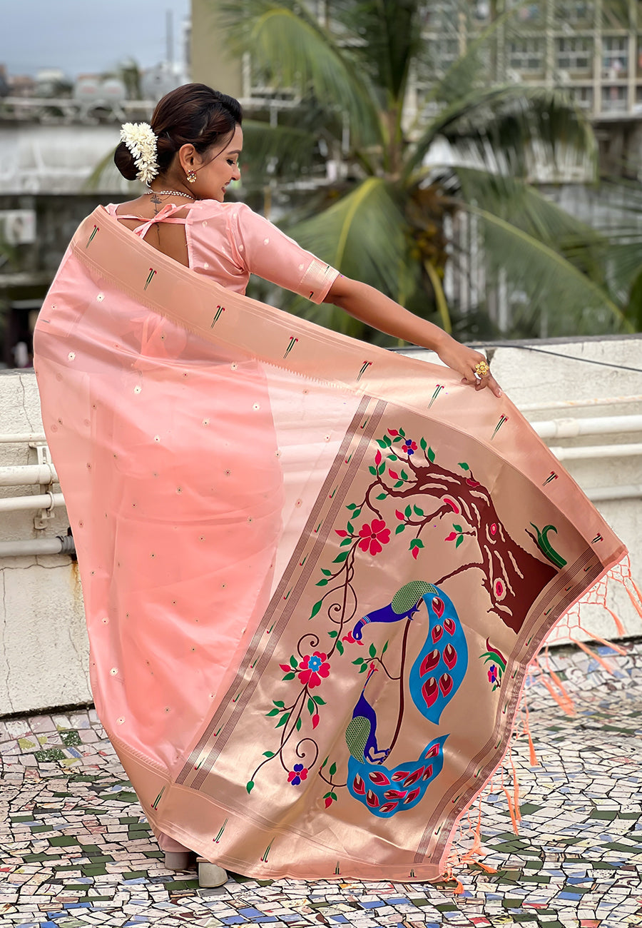 Baby Pink Organza Paithani Zari Organza Saree