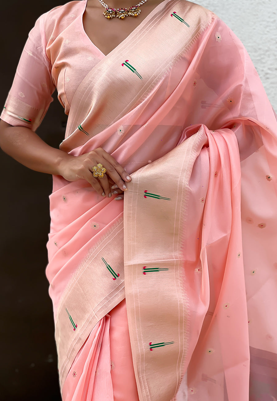 Baby Pink Organza Paithani Zari Organza Saree
