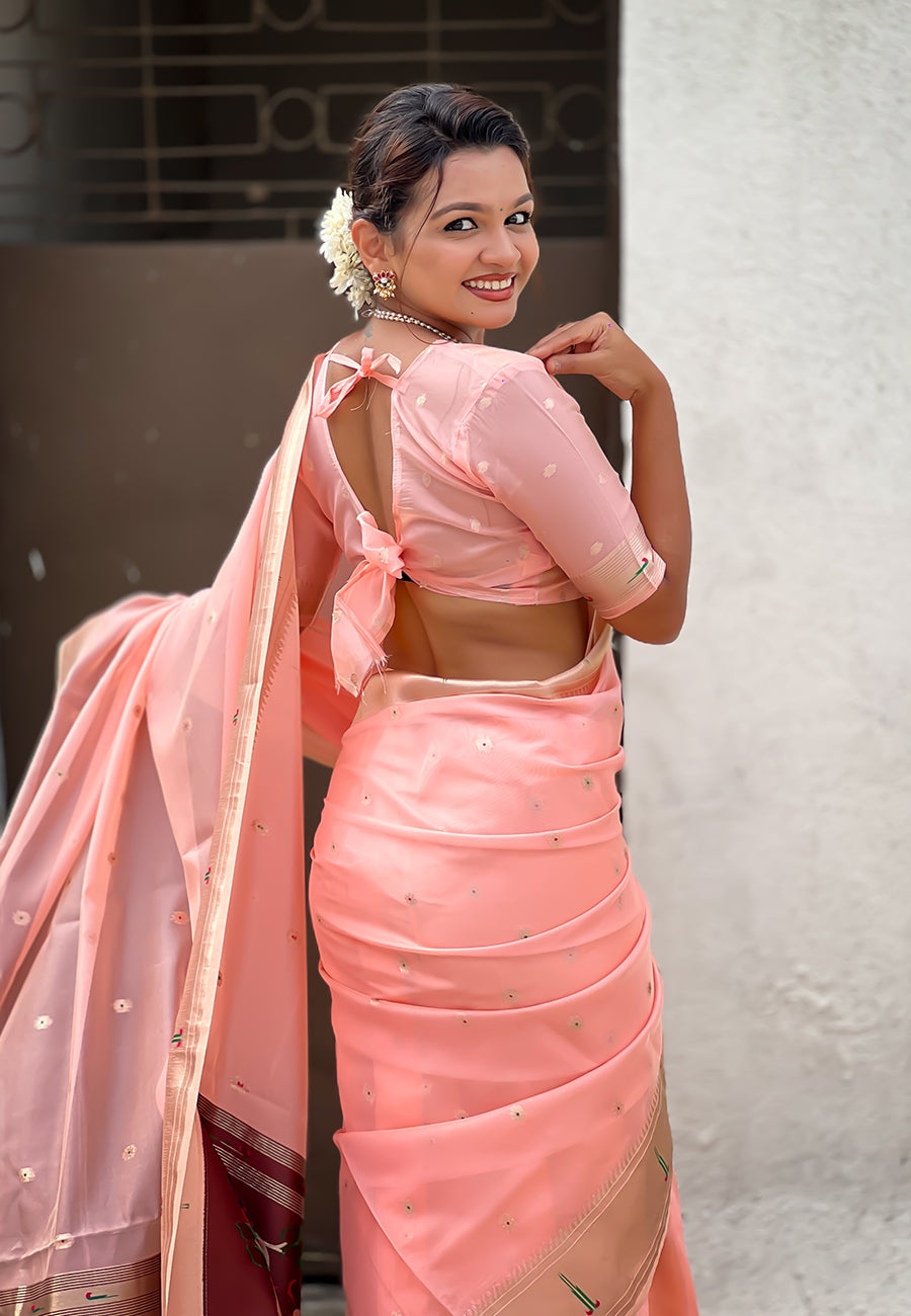 Baby Pink Organza Paithani Zari Organza Saree