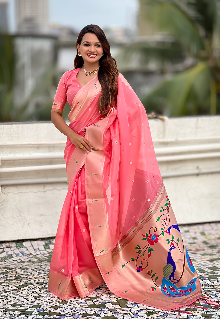 Dark Pink Organza Paithani Zari Organza Saree