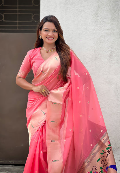 Dark Pink Organza Paithani Zari Organza Saree Organza Saree Anant Tex Exports Pvt.Ltd..