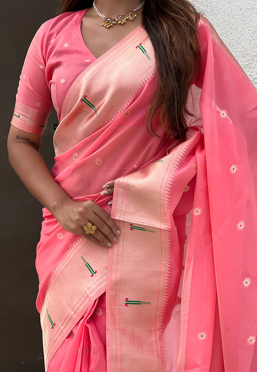 Dark Pink Organza Paithani Zari Organza Saree