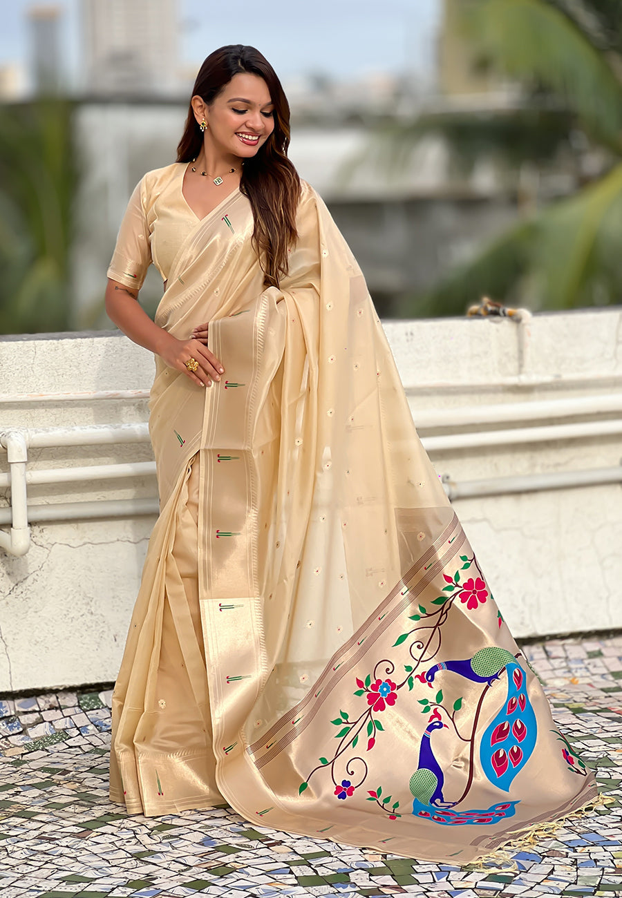 Chickoo Organza Paithani Zari Organza Saree