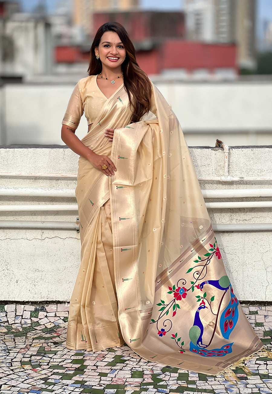 Chickoo Organza Paithani Zari Organza Saree