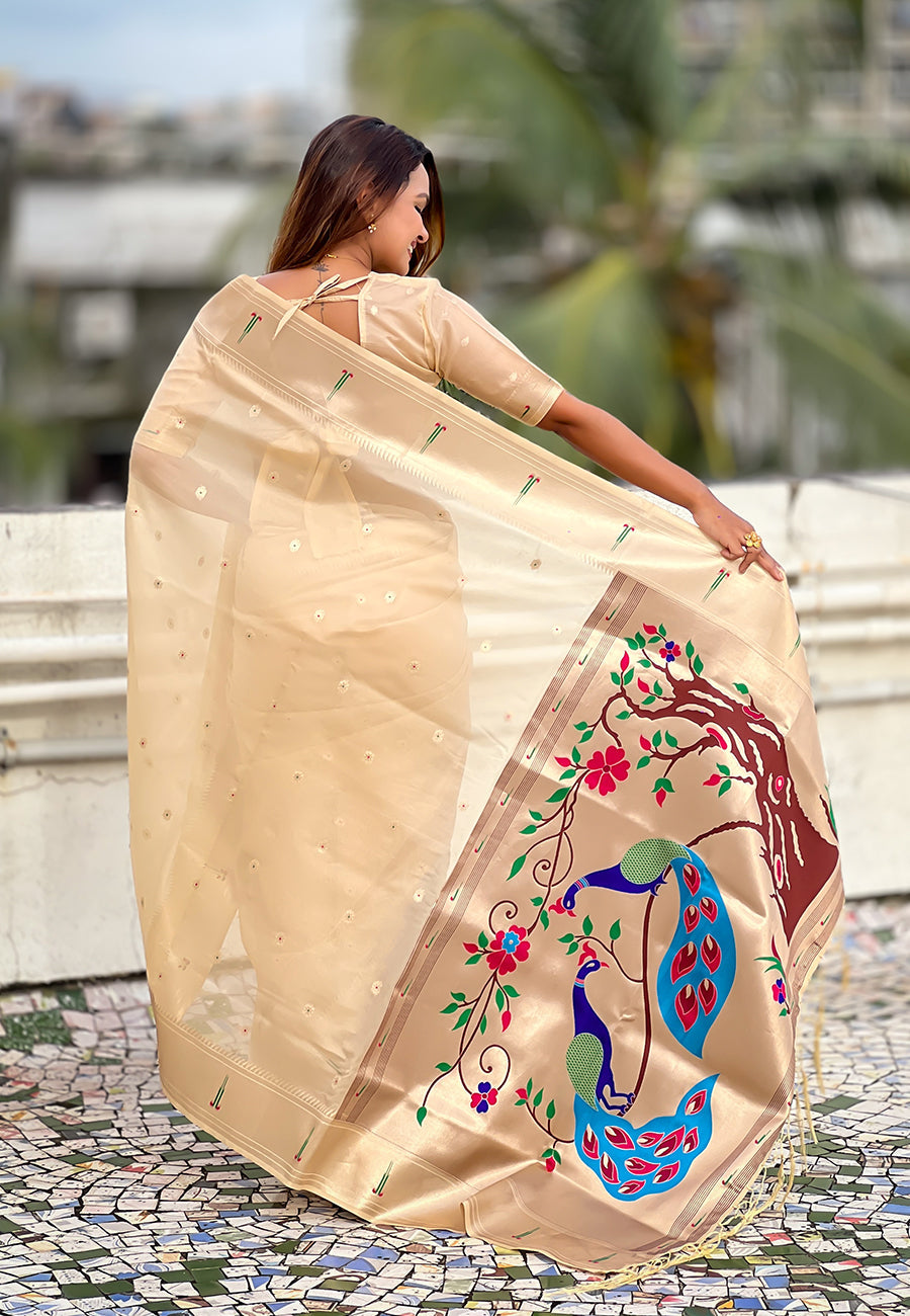 Chickoo Organza Paithani Zari Organza Saree