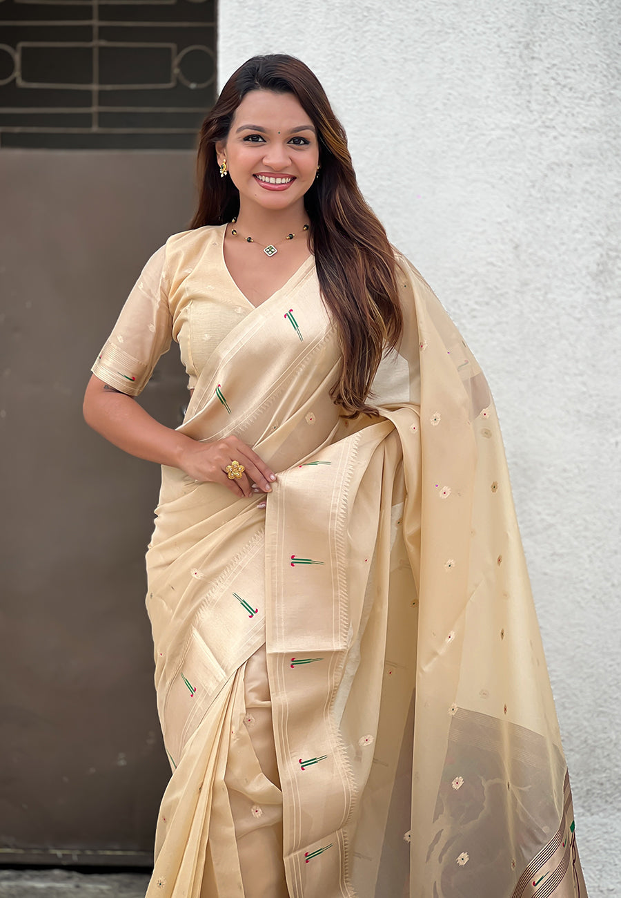 Chickoo Organza Paithani Zari Organza Saree