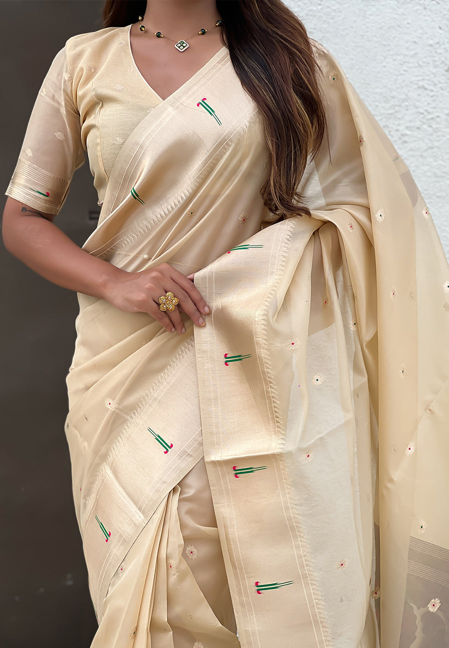 Chickoo Organza Paithani Zari Organza Saree Organza Saree Anant Tex Exports Pvt.Ltd..