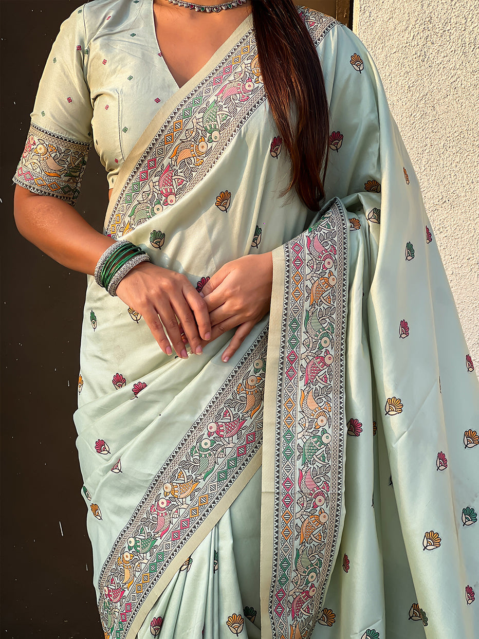 Sky Blue Pure Soft Baluchari Silk Zari Meenakari Saree Banarasi Saree Anant Tex Exports Pvt.Ltd..