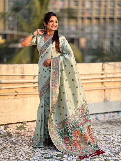 Sky Blue Pure Soft Baluchari Silk Zari Meenakari Saree Banarasi Saree Anant Tex Exports Pvt.Ltd..