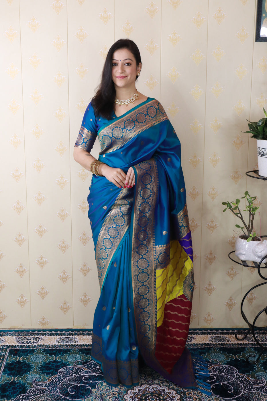 Blue Soft Silk Banarasi Multicolor Pallu Zari Woven Saree