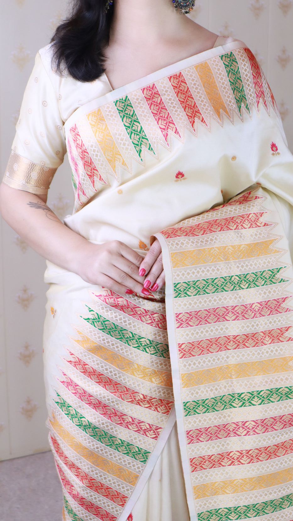 Cream Soft Silk Meenakari Zari Woven Saree Banarasi Saree Anant Tex Exports Pvt.Ltd..