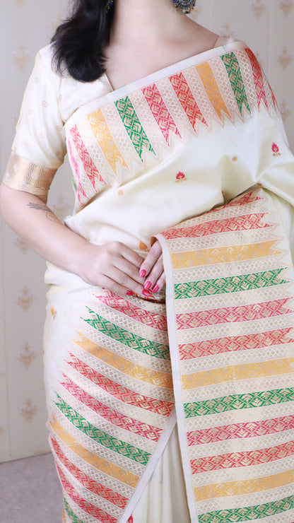 Cream Soft Silk Meenakari Zari Woven Saree Banarasi Saree Anant Tex Exports Pvt.Ltd..