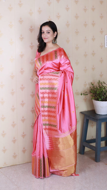 Pink Soft Silk Meenakari Zari Woven Saree Banarasi Saree Anant Tex Exports Pvt.Ltd..