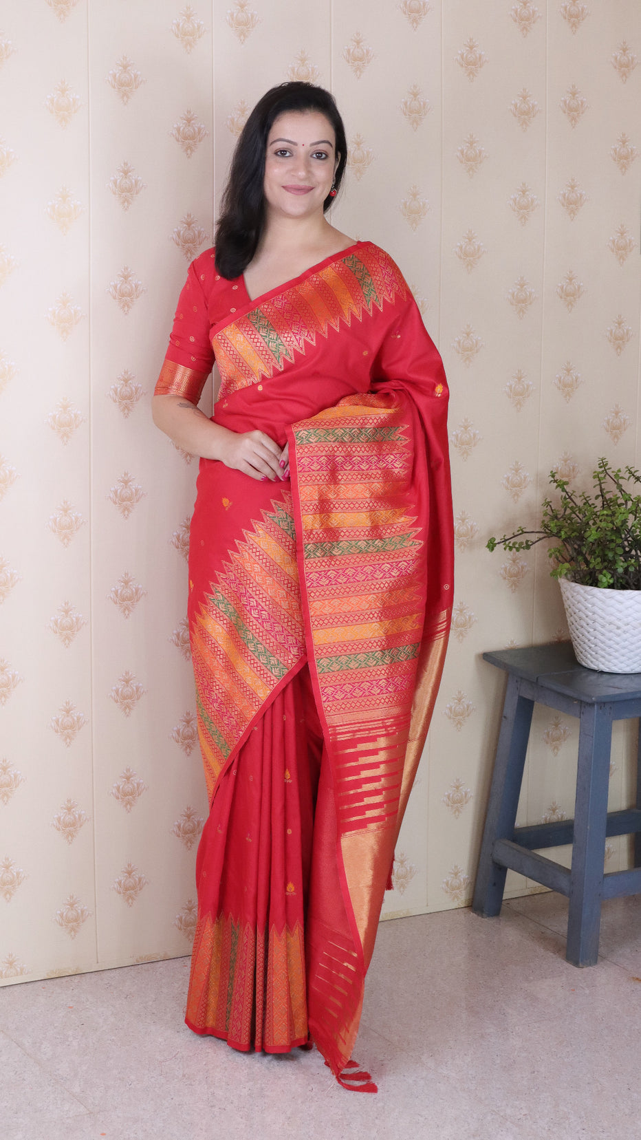 Red Soft Silk Meenakari Zari Woven Saree Banarasi Saree Anant Tex Exports Pvt.Ltd..