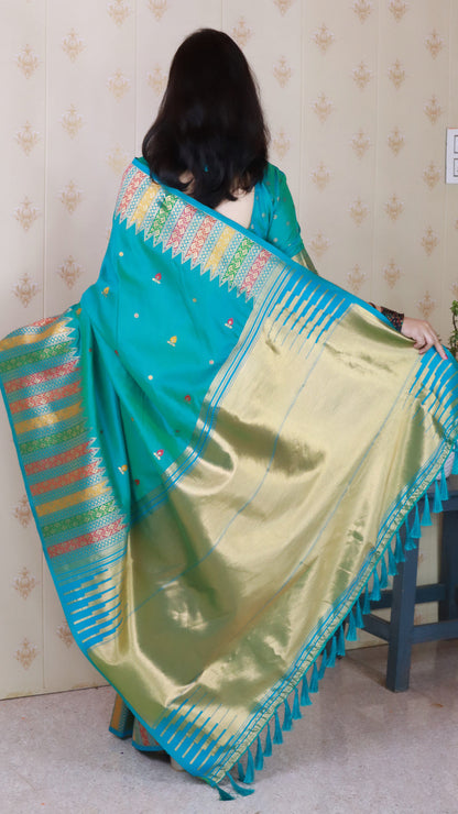 Aqua Blue Soft Silk Meenakari Zari Woven Saree Banarasi Saree Anant Tex Exports Pvt.Ltd..