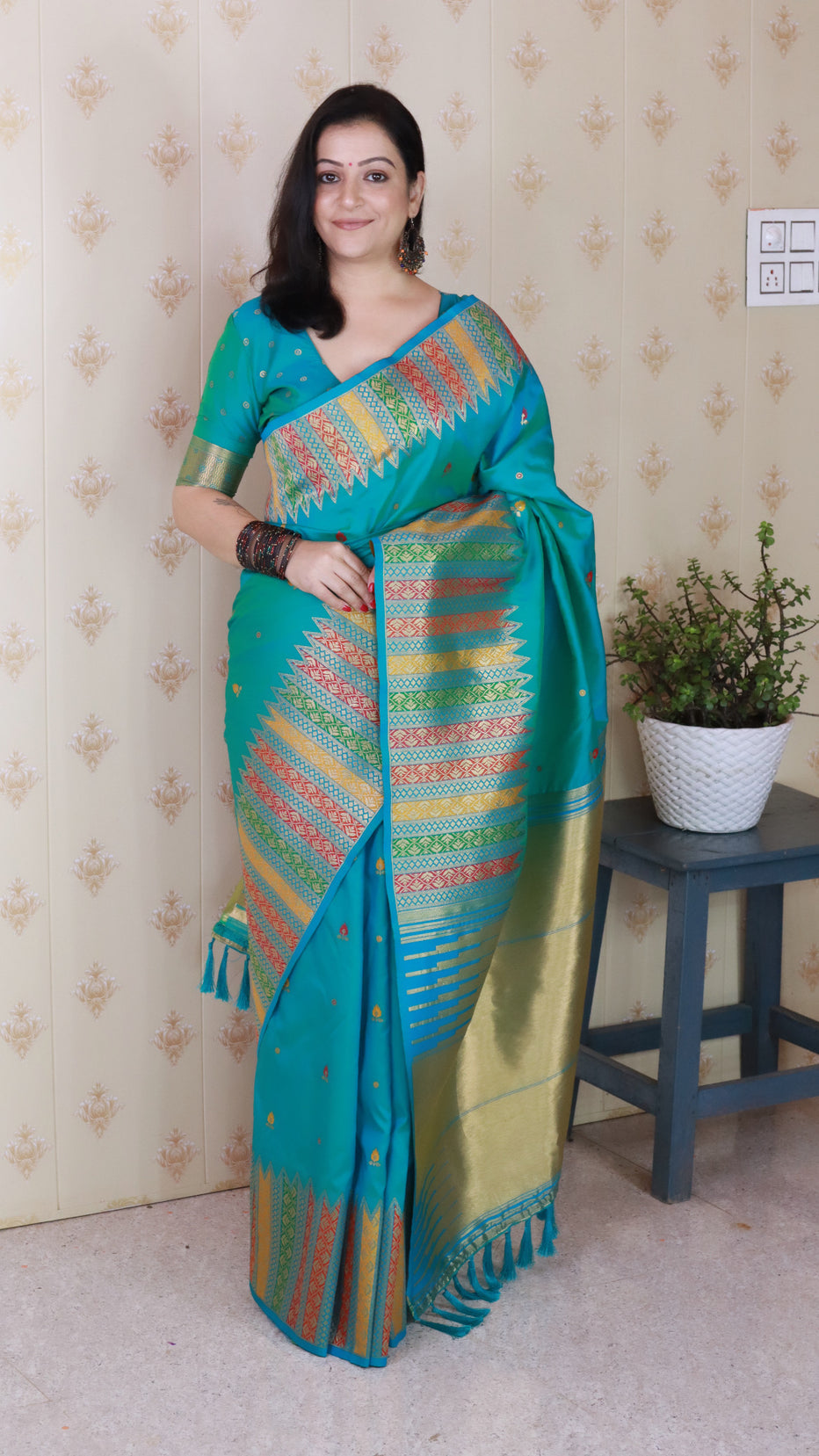 Aqua Blue Soft Silk Meenakari Zari Woven Saree Banarasi Saree Anant Tex Exports Pvt.Ltd..