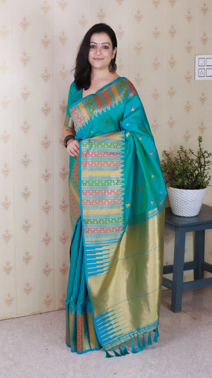 Aqua Blue Soft Silk Meenakari Zari Woven Saree Banarasi Saree Anant Tex Exports Pvt.Ltd..