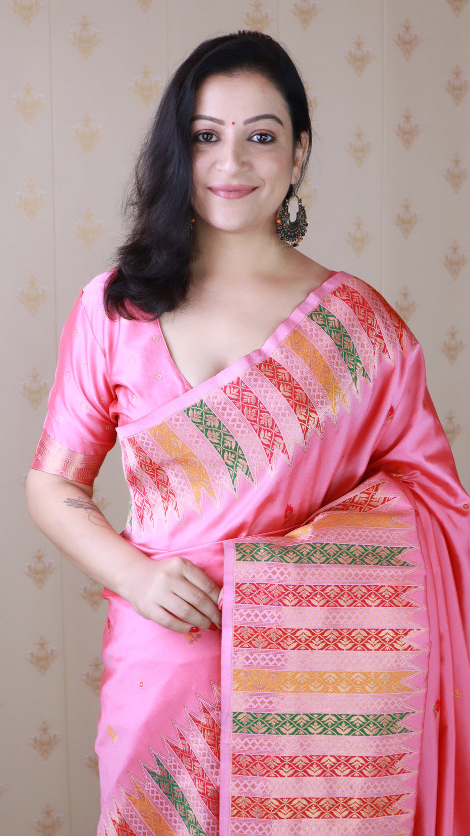 Pink Soft Silk Meenakari Zari Woven Saree Banarasi Saree Anant Tex Exports Pvt.Ltd..