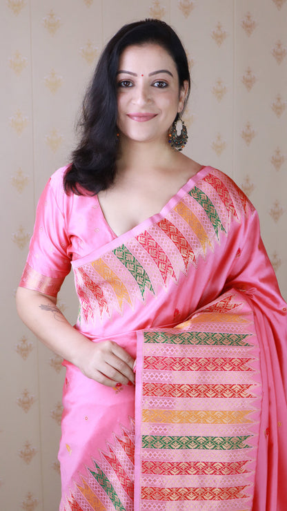 Pink Soft Silk Meenakari Zari Woven Saree Banarasi Saree Anant Tex Exports Pvt.Ltd..