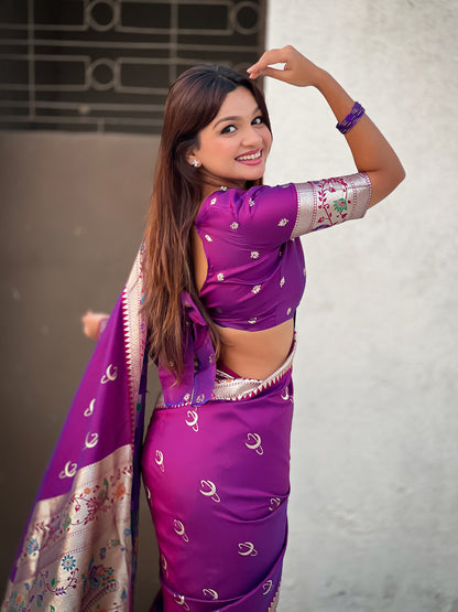 Purple Chandrakor Paithani Silk Banarasi Zari Saree 