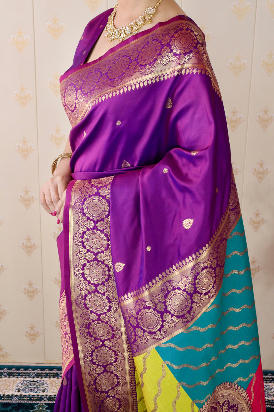 Purple Soft Silk Banarasi Multicolor Pallu Zari Woven Saree