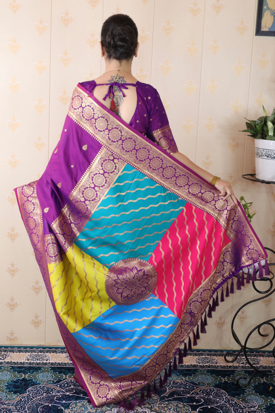 Purple Soft Silk Banarasi Multicolor Pallu Zari Woven Saree