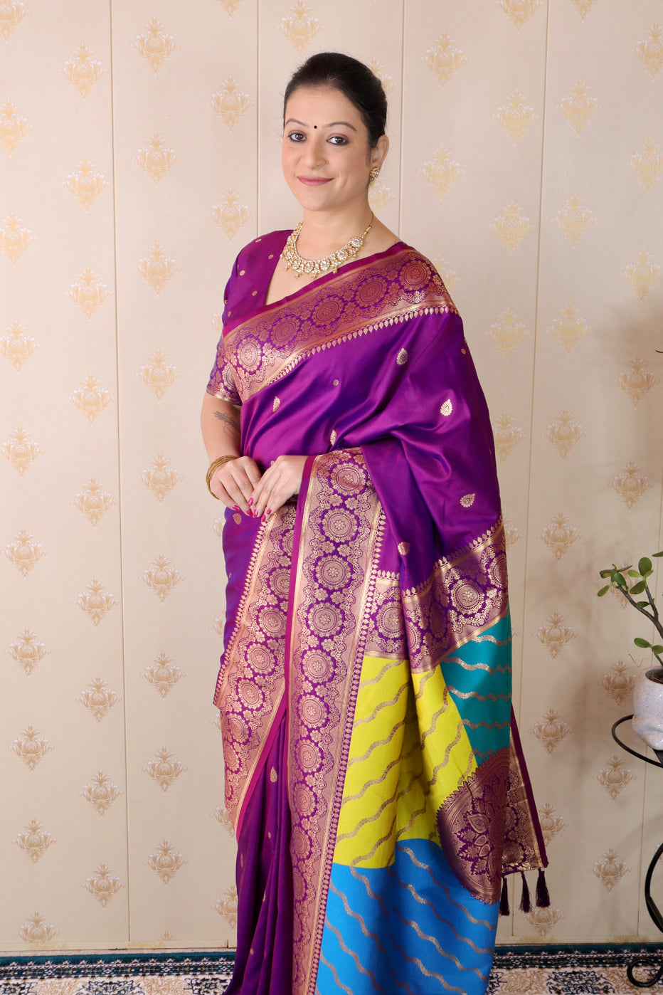 Purple Soft Silk Banarasi Multicolor Pallu Zari Woven Saree