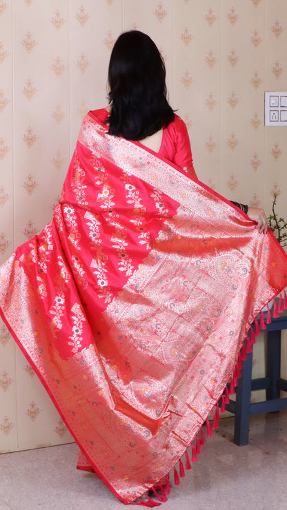 Pink Soft Silk Banarasi Jaal Meenakari Zari Banarasi Saree Banarasi Saree Anant Tex Exports Pvt.Ltd..