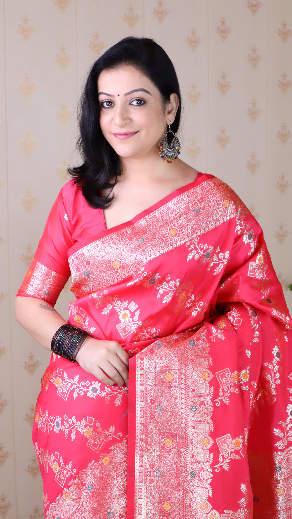 Pink Soft Silk Banarasi Jaal Meenakari Zari Banarasi Saree