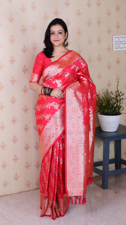 Pink Soft Silk Banarasi Jaal Meenakari Zari Banarasi Saree Banarasi Saree Anant Tex Exports Pvt.Ltd..