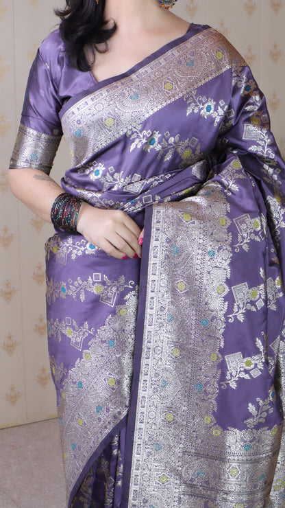 Lavender Soft Silk Banarasi Jaal Meenakari Zari Banarasi Saree Banarasi Saree Anant Tex Exports Pvt.Ltd..