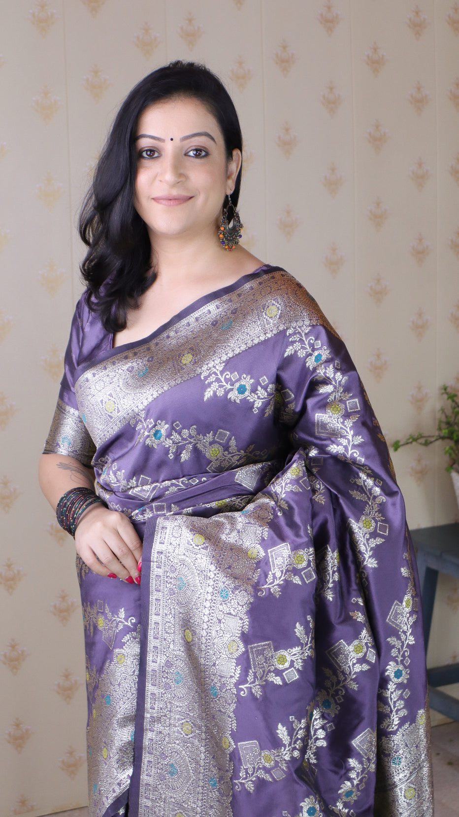 Lavender Soft Silk Banarasi Jaal Meenakari Zari Banarasi Saree