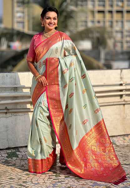 Sky Blue Soft Silk with Flower Butta Meenakari Zari Woven Saree Banarasi Saree Anant Tex Exports Pvt.Ltd..