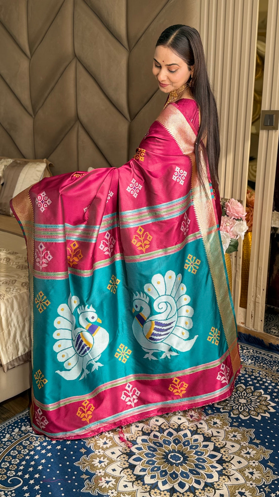 Dark Pink Soft Silk Ikkat Zari Patola Soft Silk Saree