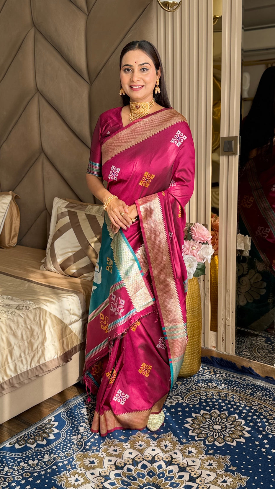 Dark Pink Soft Silk Ikkat Zari Patola Soft Silk Saree