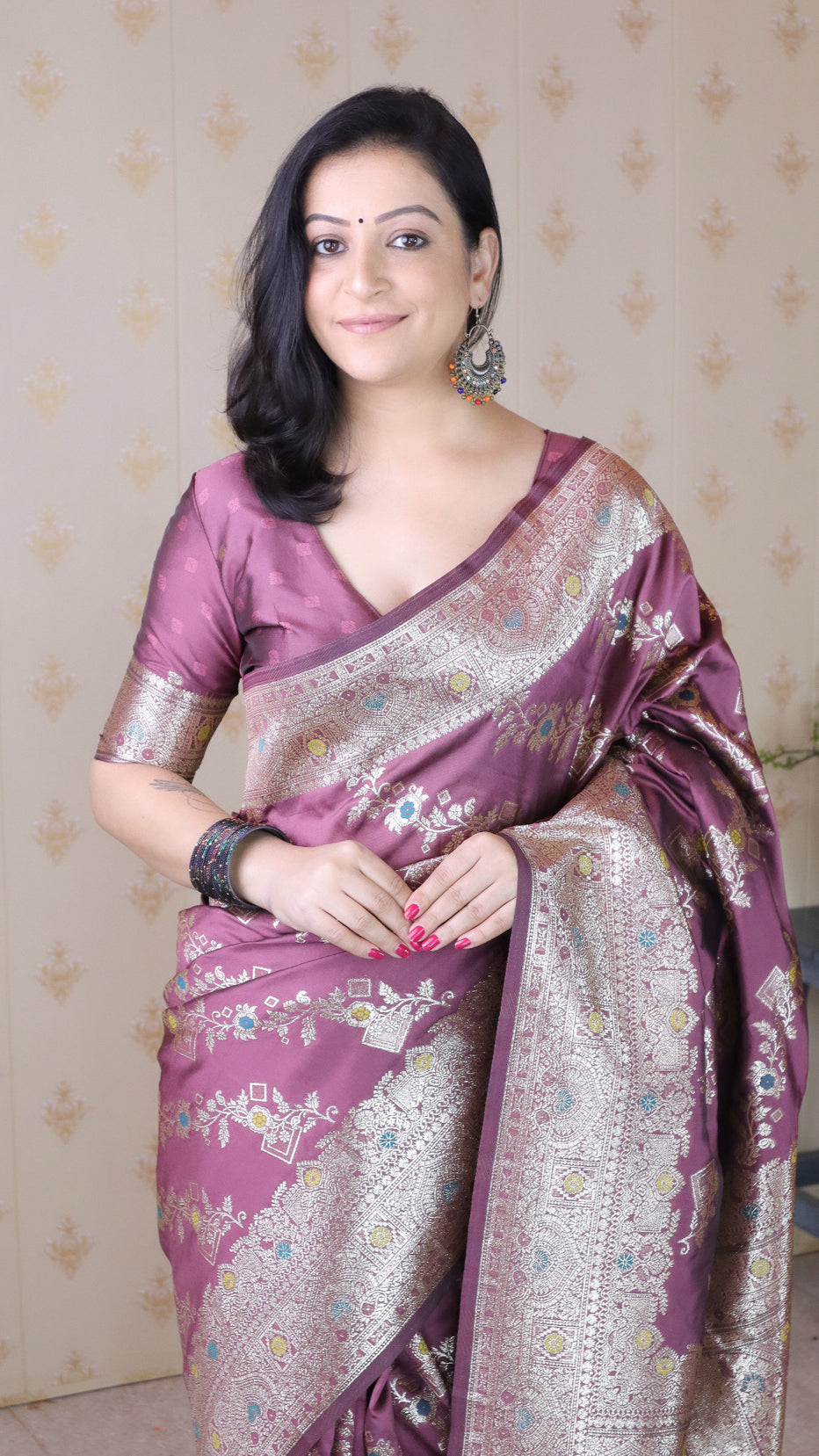 Coral Pink Soft Silk Banarasi Jaal Meenakari Zari Banarasi Saree